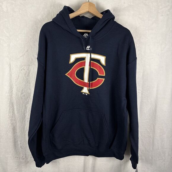 Majestic Minnesota Twins Big Logo Hoodie Pullover Size Large Navy Blue NWT - Picture 1 of 6